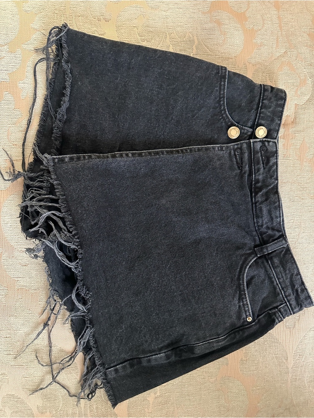 Zara Black Frayed Hem High-Rise Denim Skort